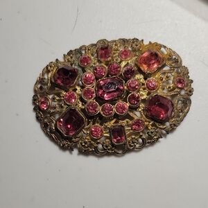 Elegant Pink and Gold Brooch